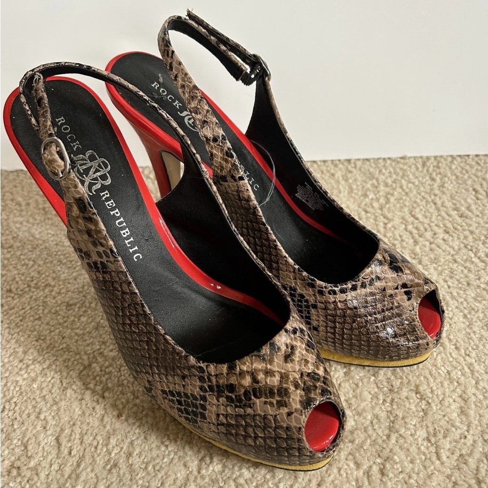 Rock & Republic Snakeskin Peep Toe Heels